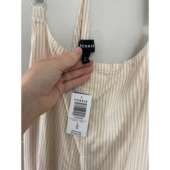 NWT Torrid Sunshine Yellow Stripe Stretch Linen Blend Shortall Overall Romper 4X - Picture 6 of 12